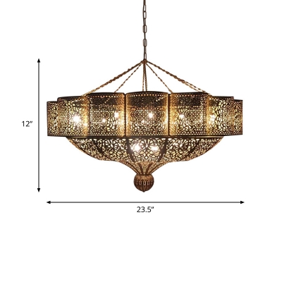 Art Deco Laser Cut Pendant Chandelier Metal 11 Bulbs Hanging Ceiling Light in Brass