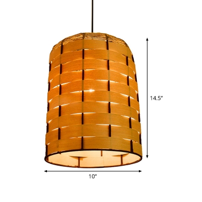 Barrel Pendant Lamp Chinese Wood 1 Head 10