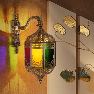 Brass Lantern Wall Lighting Art Deco Metal 1 Bulb Restaurant Sconce Light Fixture