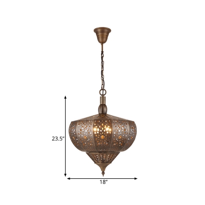 Bronze 4 Bulbs Ceiling Chandelier Vintage Metal Basket Pendant Lighting for Restaurant