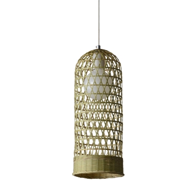 Chinese Hand Woven Pendant Lighting Bamboo 1 Bulb Ceiling Suspension Lamp in Beige