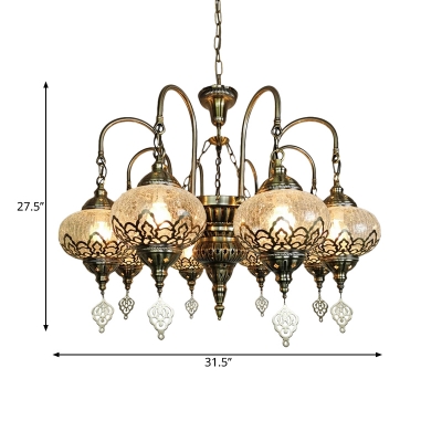 Clear Crackle Glass Radial Chandelier Vintage 8 Bulbs Restaurant Ceiling Pendant Lamp in Bronze