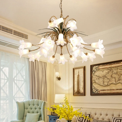 Flower Living Room Ceiling Chandelier Vintage Metal 25 Heads Brass LED Hanging Light Fixture