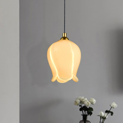 Flower White/Yellow Glass Pendant Minimalist 1 Bulb Living Room LED Suspension Lighting Fixture