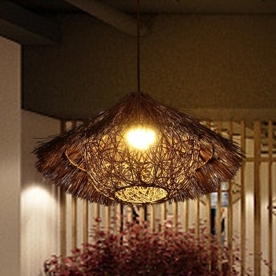 Handmade Pendant Lamp Chinese Rattan 1 Head Coffee Suspended Lighting Fixture, 16.5