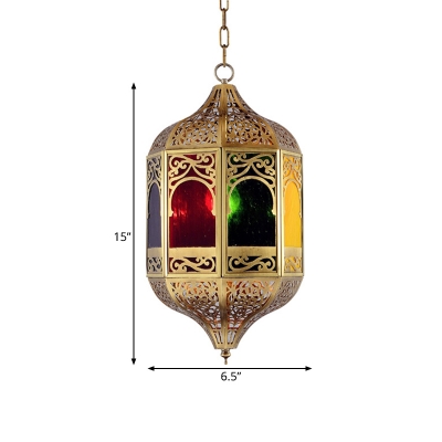 Incense Burner Metal Hanging Lamp Antiqued 1 Head Restaurant Pendant Light Fixture in Brass