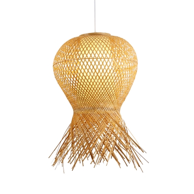 Japanese Hand Twisted Pendant Light Bamboo 1 Head Suspended Lighting Fixture in Beige