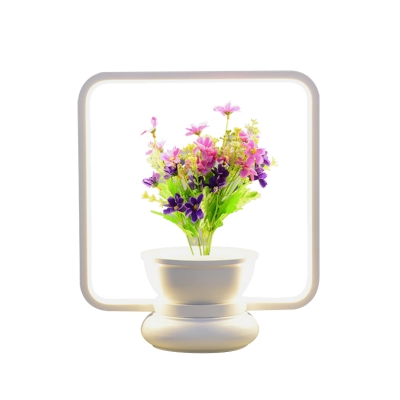 LED Round/Square Plant Table Lamp Industrial Black/White Metal LED Night Lighting in Warm/White Light
