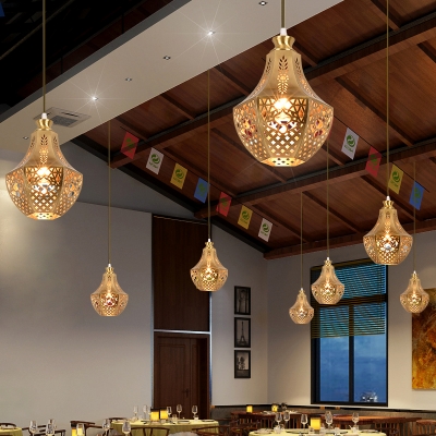 Metal Brass Ceiling Light Jar 1 Bulb Decorative Pendant Lighting Fixture for Restaurant
