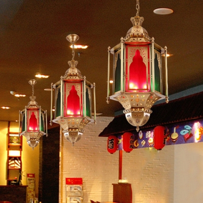 Metal Lantern Chandelier Pendant Vintage 3 Bulbs Restaurant Hanging Light in Brass