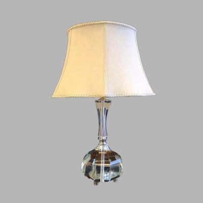 Paneled Bell Bedroom Table Light Traditionalism Fabric 1 Bulb White Night Lamp with Translucent Crystal Accent