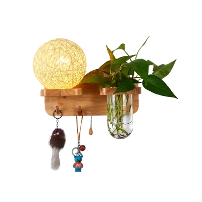 Retro Sphere Wall Light Sconce 1 Bulb Wooden LED Plant Wall Mounted Lighting in White/Pink/Yellow, Left/Right
