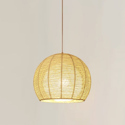 Sphere Hanging Lamp Asian Bamboo 1 Head Ceiling Pendant Light in Beige for Tearoom