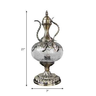 Traditional Teapot Table Lamp 1 Light Bronze Clear Crackle Glass Night Lighting, 6.5