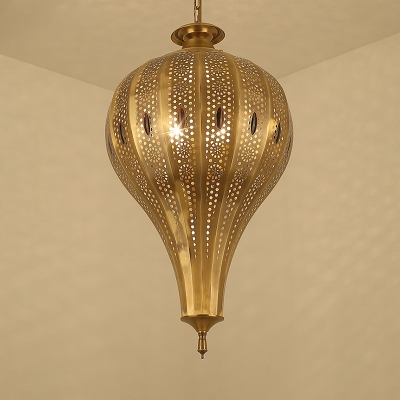 Traditional Teardrop Hanging Chandelier Metal 4 Bulbs Ceiling Pendant Light in Brass
