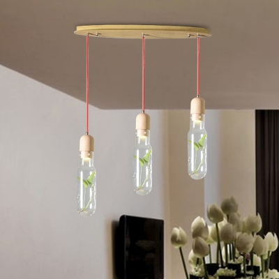 Wood 3/6 Bulbs Cluster Pendant Antique Metal Bottle LED Ceiling Lamp with Plant for Living Room