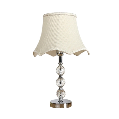 1 Bulb Crystal Night Light Antique Beige/Light Brown Scalloped Bedroom Table Lamp with Metal Round Pedestal