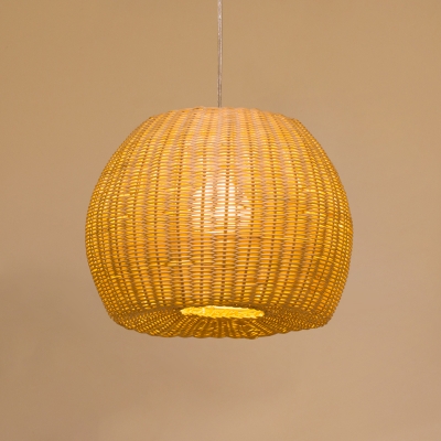 1 Bulb Hand-Woven Downing Lighting Chinese Bamboo Ceiling Suspension Lamp in Khaki