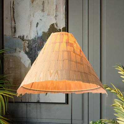 1 Bulb Wide Flare Pendant Lighting Japanese Wood Ceiling Suspension Lamp in Beige