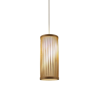 1 Head Cylindrical Hanging Lamp Chinese Bamboo Ceiling Pendant Light in Wood for Bedroom
