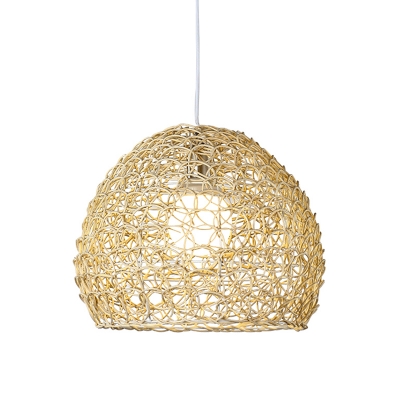 1 Head Restaurant Pendant Lamp Asia Beige Ceiling Hanging Light with Basket Bamboo Shade
