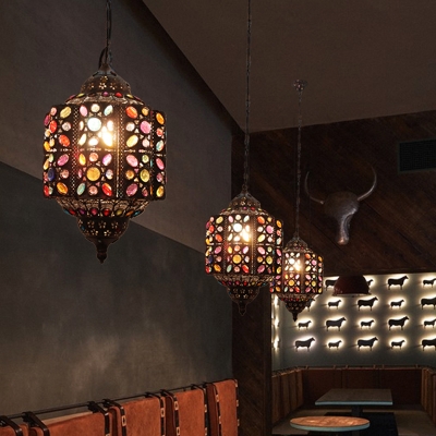 1 Light Metal Hanging Lamp Antique Red/Rust Lantern Restaurant Down Lighting Pendant