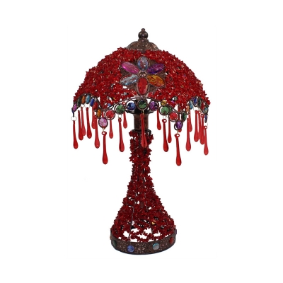 1 Light Scalloped Table Lamp Art Deco Red/Purple Metal Nightstand Lighting for Living Room