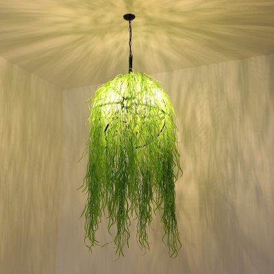 3 Lights Seaweed Chandelier Industrial Green Metal Pendant Light for Restaurant, 18