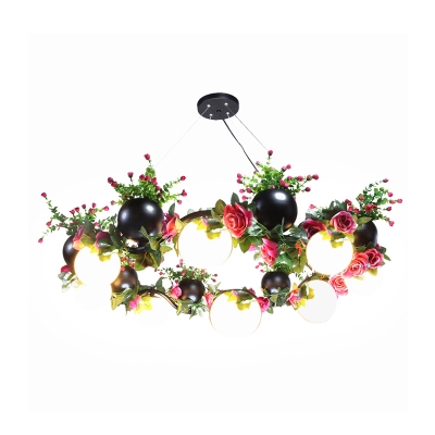 8 Lights Ball Chandelier Industrial Black Metal LED Flower Pendant Light for Living Room