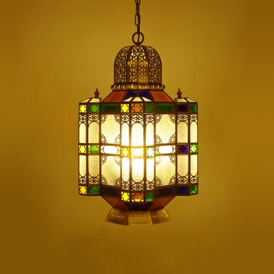Art Deco Castle Hanging Chandelier 6 Lights Metal Hanging Ceiling Lamp in Brass for Dining Room