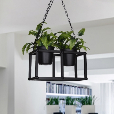 Black 2/3/5 Heads Island Lamp Industrial Metal Rectangular LED Plant Hanging Ceiling Light for Restaurant