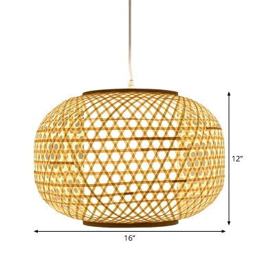 Chinese 1 Head Pendant Lighting Beige Lantern Ceiling Hanging Light with Bamboo Shade
