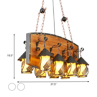 Conical Dining Room Island Lighting Industrial Clear Glass/White Fabric 8 Lights Brown Linear Pendant