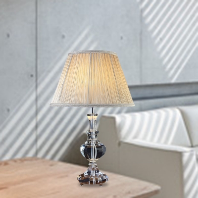 Fabric Beige Table Lamp Barrel Single Bulb Minimal Nightstand Light with Faux-Braided Detailing