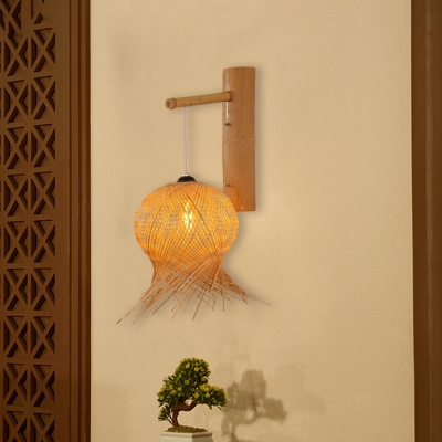 Flaxen Handcrafted Wall Lamp Chinese 1 Bulb Bamboo Sconce Light Fixture for Living Room