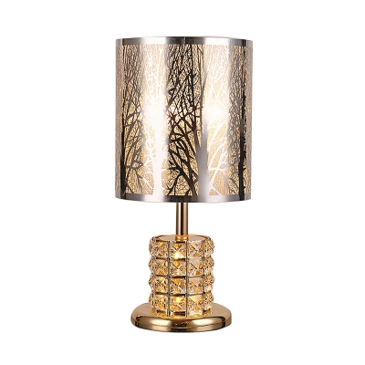 Flower/Tree Bedroom Table Light Traditionalism Stainless Steel 1 Bulb Gold Night Lamp with Beveled K9 Crystal Decor