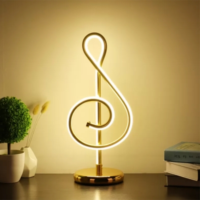 Gold Note Task Lighting Modern LED Acrylic Nightstand Lamp with Circle Metal Base in White/Warm Light