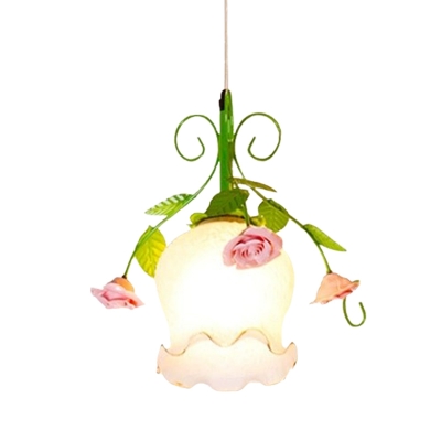 Green 1 Head Pendant Lamp Industrial Metal Flower Hanging Ceiling Light for Dining Room