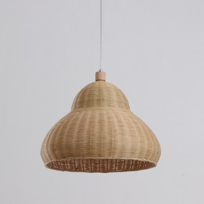 Hand-Worked Ceiling Light Japanese Bamboo 1 Head Suspended Lighting Fixture in Beige
