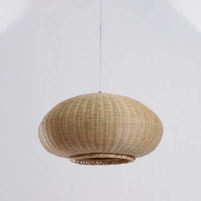 Japanese Lantern Pendant Light Bamboo 1 Head Suspended Lighting Fixture in Flaxen