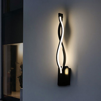 LED Living Room Sconce Light Modern Black/White Wall Mounted Lighting with Swirly Acrylic Shade, White/Warm Light