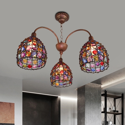 Metal Bronze Chandelier Lamp Dome 3 Lights Traditional Ceiling Pendant for Living Room