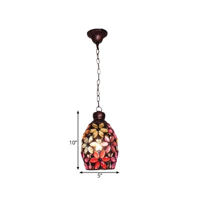 Metal Rust Hanging Pendant Dome/Globe/Flower 1 Head Traditional Suspension Lamp for Living Room