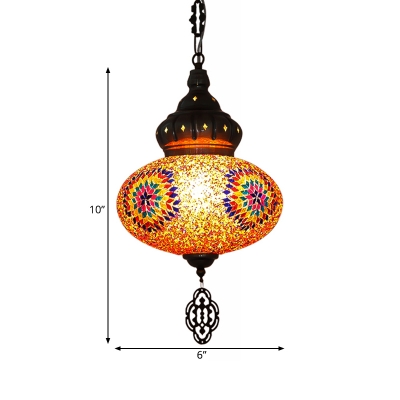 Oval Stained Glass Suspension Lighting Art Deco 1 Head Restaurant Hanging Ceiling Lamp in Orange