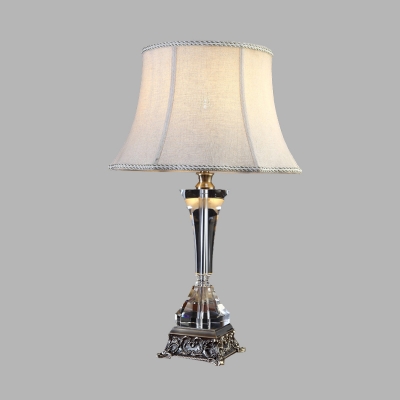 Paneled Bell Fabric Night Lamp Traditional Single Bulb Bedroom Table Light in Cream Gray