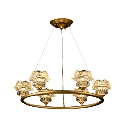 Sunflower Clear Glass Chandelier Light Traditionalism 6 Bulbs Bedroom Pendant Lamp