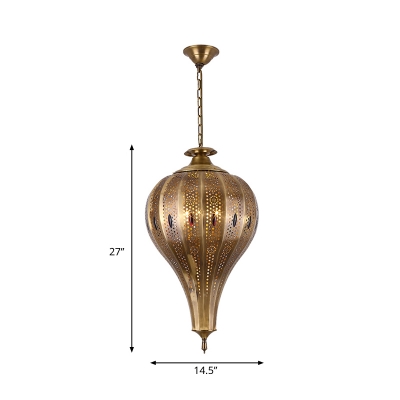 Traditional Teardrop Hanging Chandelier Metal 4 Bulbs Ceiling Pendant Light in Brass