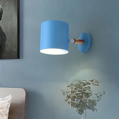 Tube Wall Lamp Macaron Metal 1 Bulb Blue Sconce Light Fixture with Adjustable Arm