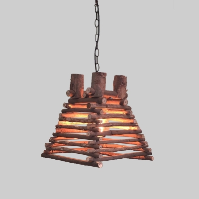 Wide Flare Pendant Light Japanese Wood 1 Bulb Suspended Lighting Fixture in Red-Brown