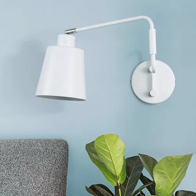 1 Bulb Bedside Sconce Light Minimalist White Wall Mounted Lamp with Cone Metal Shade
